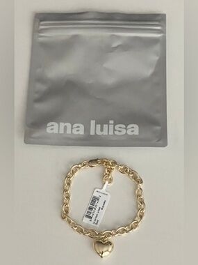 Ana Luisa Gold Lev Puffy Heart Charm Chain Link Bracelet